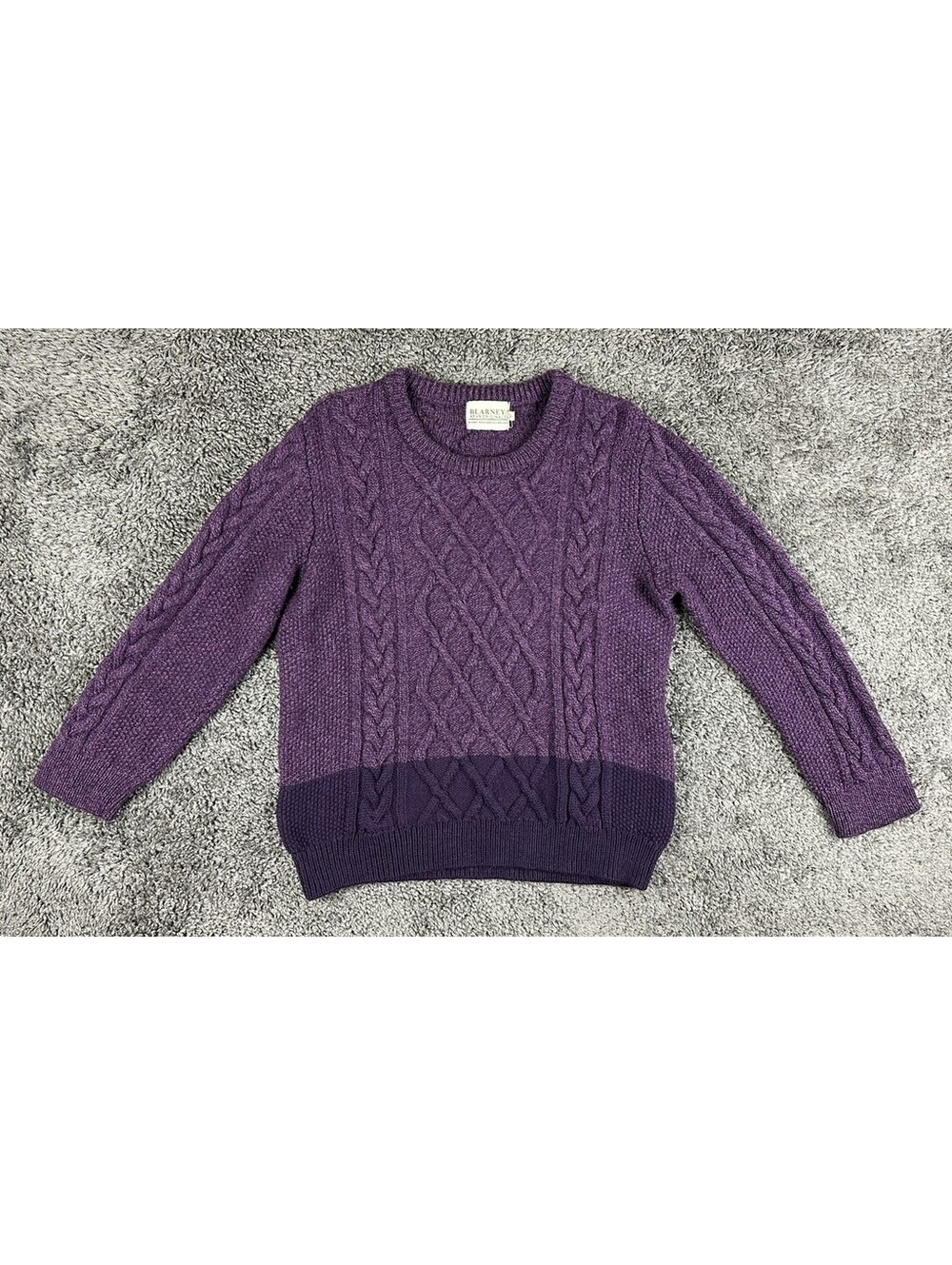 Blarney Woollen Mills Aran Originals Irish Merino Wool Sweater Purple XL